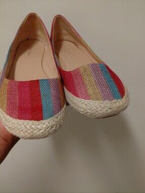 Top Moda Women's Pink Striped Espadrille Ballerina Flats Size 8